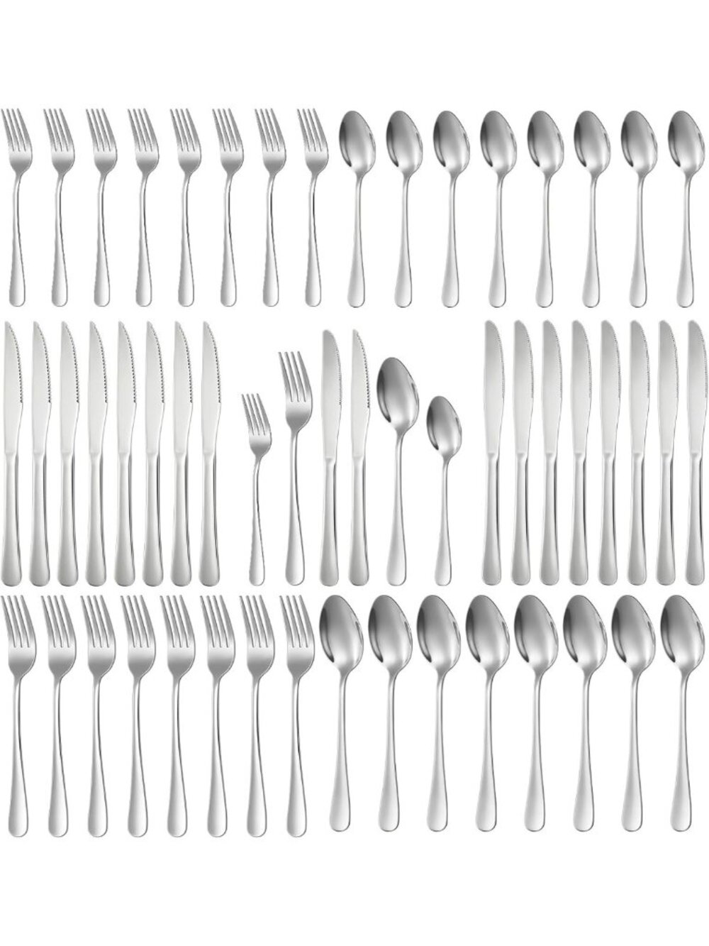 48-Piece Stainless Steel Silverware Set for 8 with Steak Knives - Elegant Dining